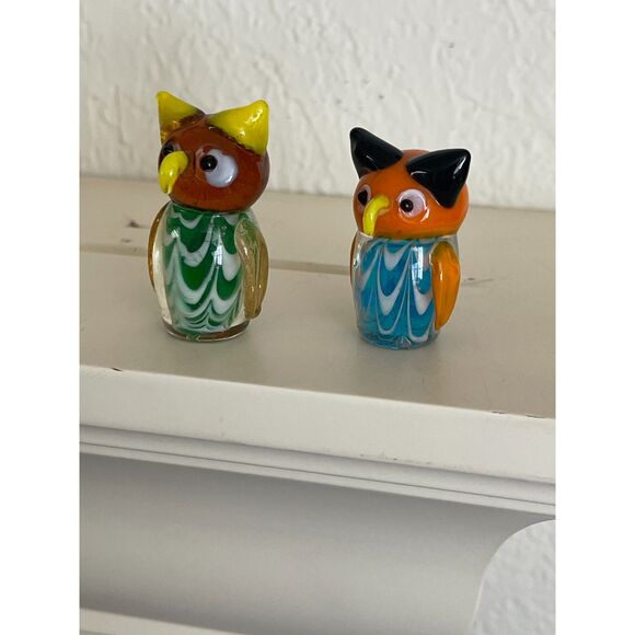Lot 2 Miniature Fitz and Floyd Menagerie Blown Glass Owls Birds Handmade - Picture 8 of 9